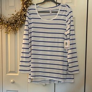 LuLaRoe Navy and White Striped Long Sleeve Top Size 2XL
